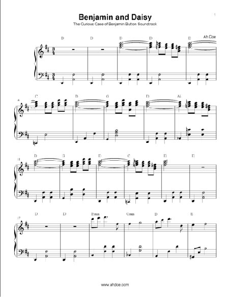 Benjamin and Daisy (The Curious Case of Benjamin Button) Piano Sheet Preview