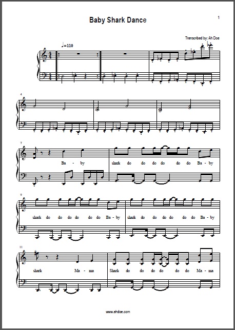 Baby Shark Song Free Piano Sheet Ahdoe Music As An